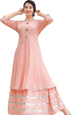 RAYON PREETY LOOK KURTI WITH GOTA WORK SKIRT - M