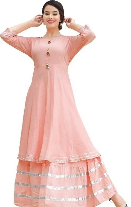 RAYON PREETY LOOK KURTI WITH GOTA WORK SKIRT - M