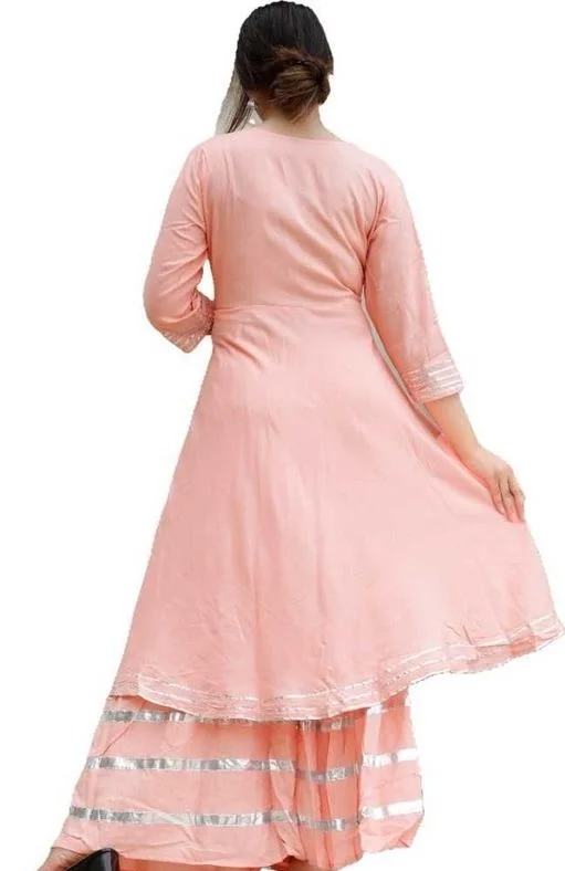 RAYON PREETY LOOK KURTI WITH GOTA WORK SKIRT - M