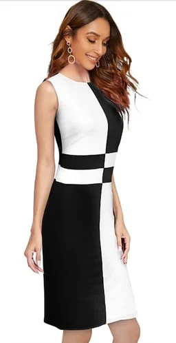 Sleeveless Checkered Hosiery Black And White Bodycon Dress - L