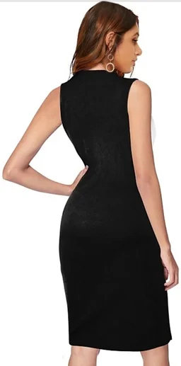 Sleeveless Checkered Hosiery Black And White Bodycon Dress - L
