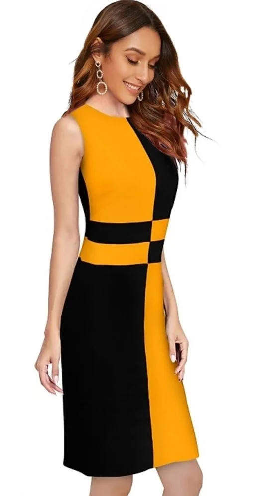 Sleeveless Checkered Hosiery Yellow And Red Bodycon Dress - M