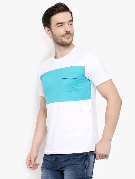 Solid Men Round Neck Half Sleeve T-shirt with front Pocket - M