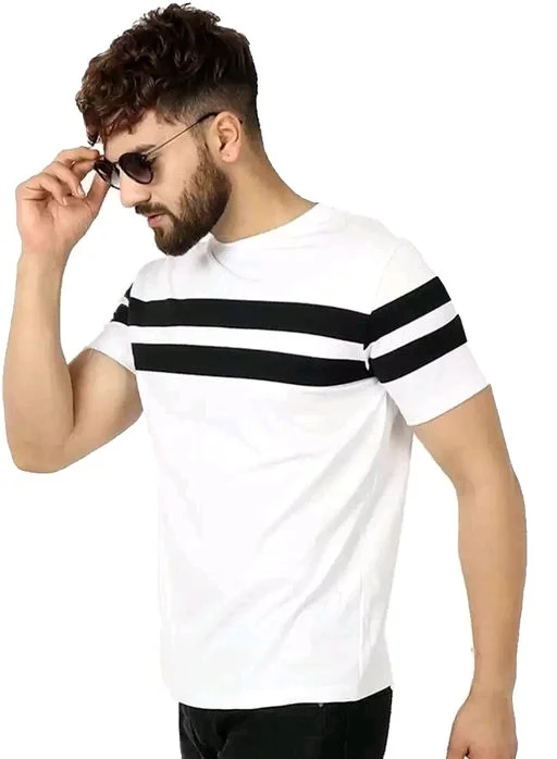 Striped Men Round Neck Half Sleeves T-Shirt 8 - L