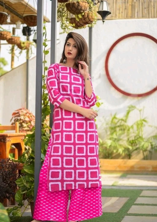Stylish Cotton Printed kurti Palazzo Set1 - L