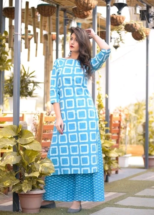 Stylish Cotton Printed kurti Palazzo Set2 - L