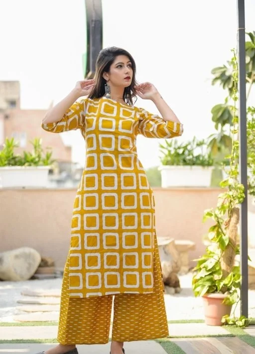 Stylish Cotton Printed kurti Palazzo Set4 - M