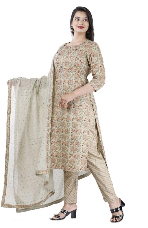 THE VASTRA Rayon Off White Kurti palazzo & Dupatta Set For Women & Girls - L
