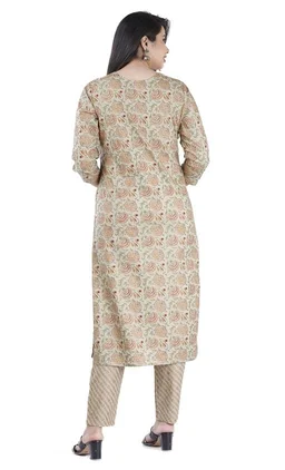 THE VASTRA Rayon Off White Kurti palazzo & Dupatta Set For Women & Girls - L