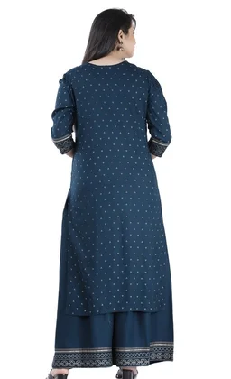 THE VASTRA Rayon Rama Green Kurti Sharara & Dupatta Set For Women & Girls - L