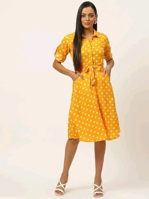 U&F Poly Shirt Collar Party Fit and Flare Dress41 - S