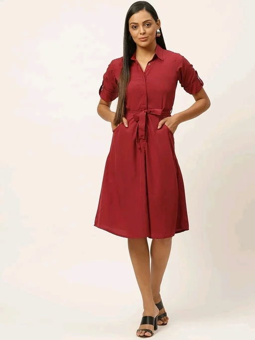 U&F Poly Shirt Collar Party Fit and Flare Dress56 - M