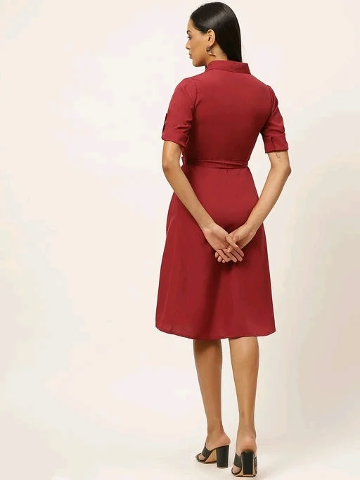 U&F Poly Shirt Collar Party Fit and Flare Dress56 - M