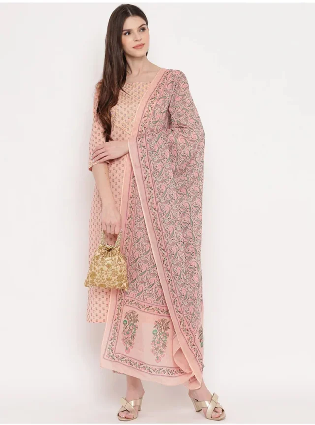 Vbuyz Women's Foil Print & Gota Patti Work Straight cotton Peach Kurta, Pant & Dupatta1 - XXL