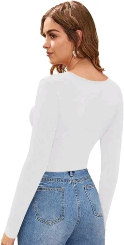 V-Neck Full Sleeves Hosiery Black Top (16"Inches) 3 - L