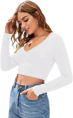 V-Neck Full Sleeves Hosiery Black Top (16"Inches) 3 - L