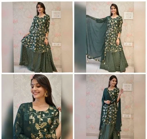 WOMAN PRINTED KURTI SKIRT WITH DUPATTA - XL