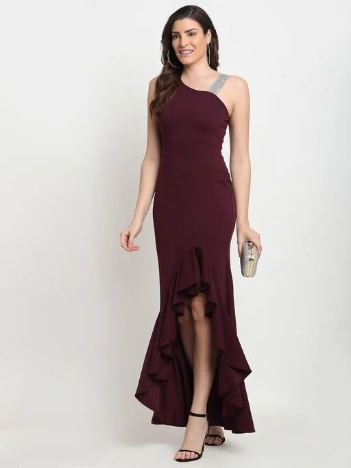 Women Fit and Flare Maroon Dress - XL