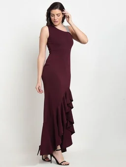Women Fit and Flare Maroon Dress - XL