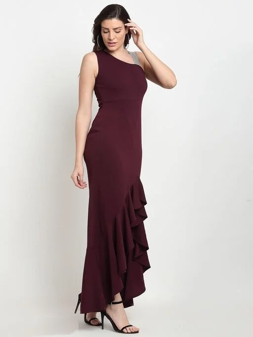 Women Fit and Flare Maroon Dress - XL