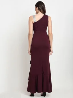 Women Fit and Flare Maroon Dress - XL