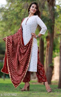 Women Kurti With Palazzo & Dupatta Set - XXL