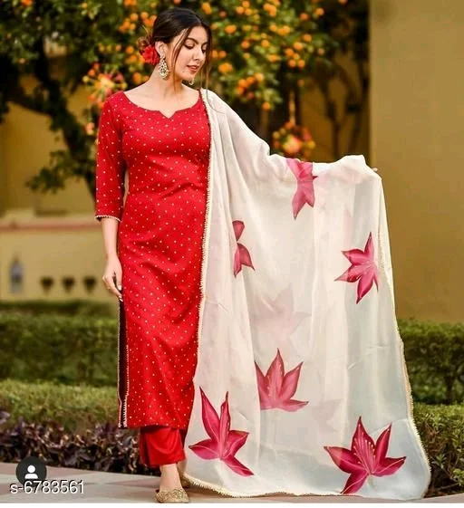 Women Rayon A-line Printed Long Kurti With Palazzos And Dupatta - XL