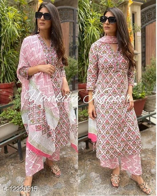 Women Rayon A-line Printed Long Kurti With Palazzos And Dupatta2 - L