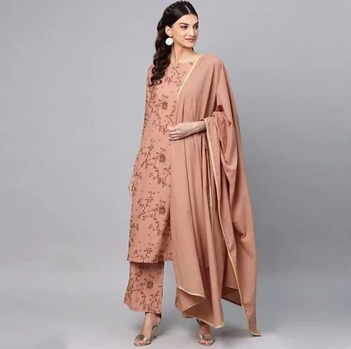 Women Rayon A-line Printed Long Kurti With Palazzos And Dupatta3 - XL
