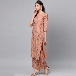 Women Rayon A-line Printed Long Kurti With Palazzos And Dupatta3 - XL