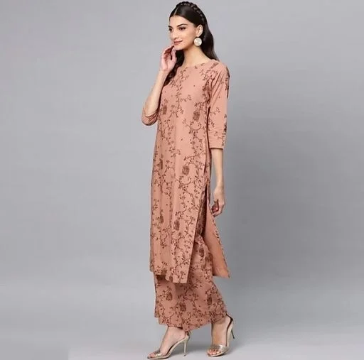 Women Rayon A-line Printed Long Kurti With Palazzos And Dupatta3 - XL
