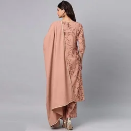 Women Rayon A-line Printed Long Kurti With Palazzos And Dupatta3 - XL