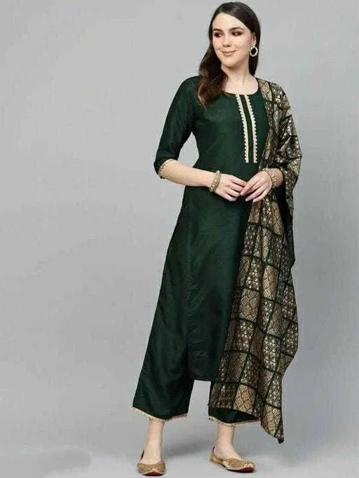 Women Rayon A-line Solid Long Kurti With Palazzos - L