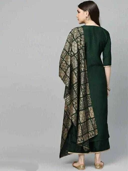 Women Rayon A-line Solid Long Kurti With Palazzos - L