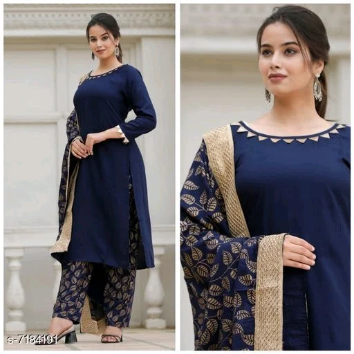 Women Rayon A-line Solid Long Kurti With Palazzos And Dupatta1 - XL