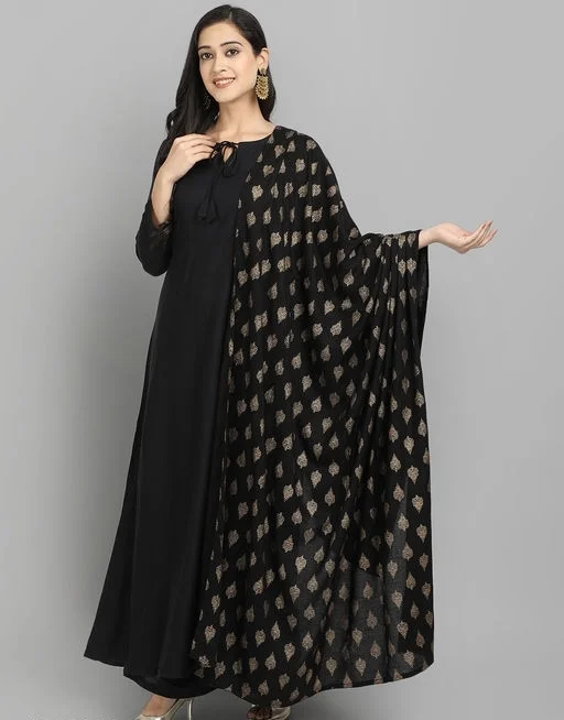 Women Rayon A-line Solid Long Kurti With Palazzos1 - M