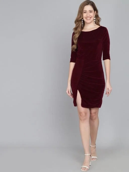 Women Wine Stylish Bodycone Dress - L
