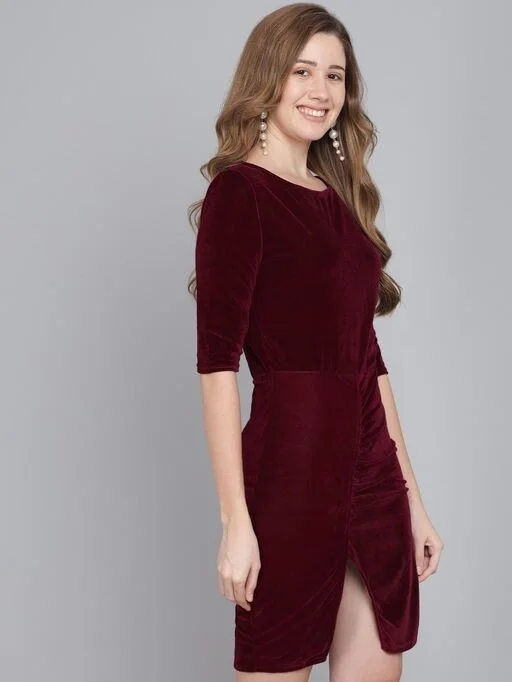 Women Wine Stylish Bodycone Dress - L
