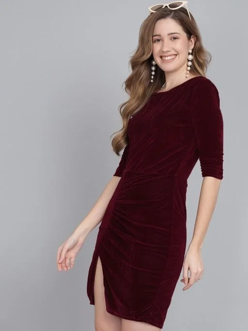 Women Wine Stylish Bodycone Dress - L