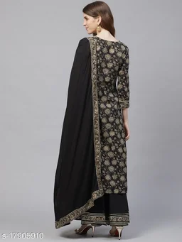 Women's Cotton Printed With Gota Patti A-Line Kurta Sharara Dupatta Set - L