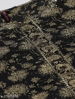 Women's Cotton Printed With Gota Patti A-Line Kurta Sharara Dupatta Set - L