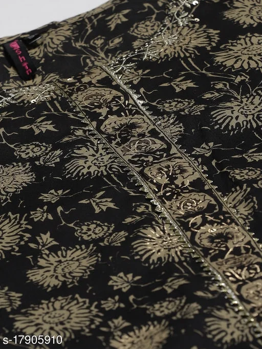 Women's Cotton Printed With Gota Patti A-Line Kurta Sharara Dupatta Set - L