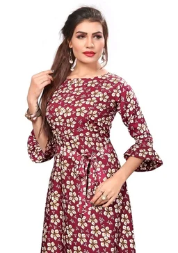 Women's Crepe Bell Sleeve Floor Length Anarkali Maxi Gown 1 - XL