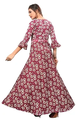 Women's Crepe Bell Sleeve Floor Length Anarkali Maxi Gown 1 - L