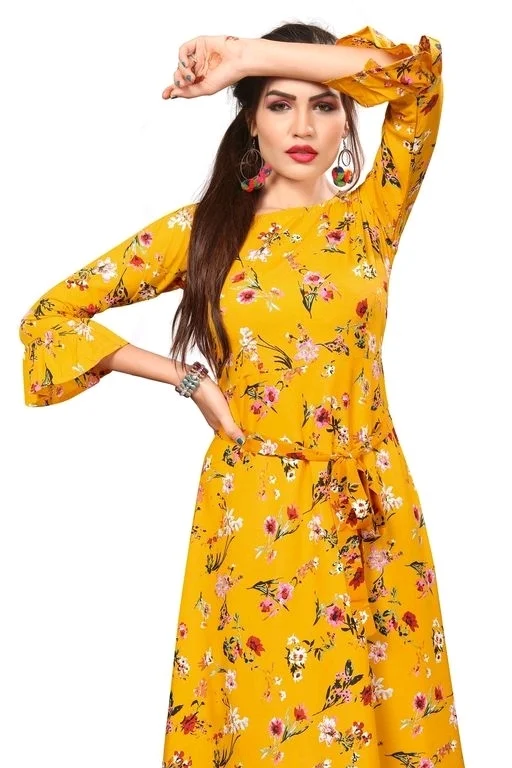 Women's Crepe Bell Sleeve Floor Length Anarkali Maxi Gown 5 - L