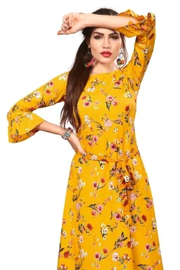 Women's Crepe Bell Sleeve Floor Length Anarkali Maxi Gown 5 - S