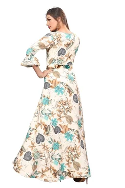 Women's Crepe Bell Sleeve Floor Length Anarkali Maxi Gown 3 - L