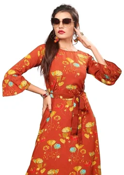 Women's Crepe Bell Sleeve Floor Length Anarkali Maxi Gown 4 - S