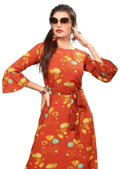 Women's Crepe Bell Sleeve Floor Length Anarkali Maxi Gown 4 - S