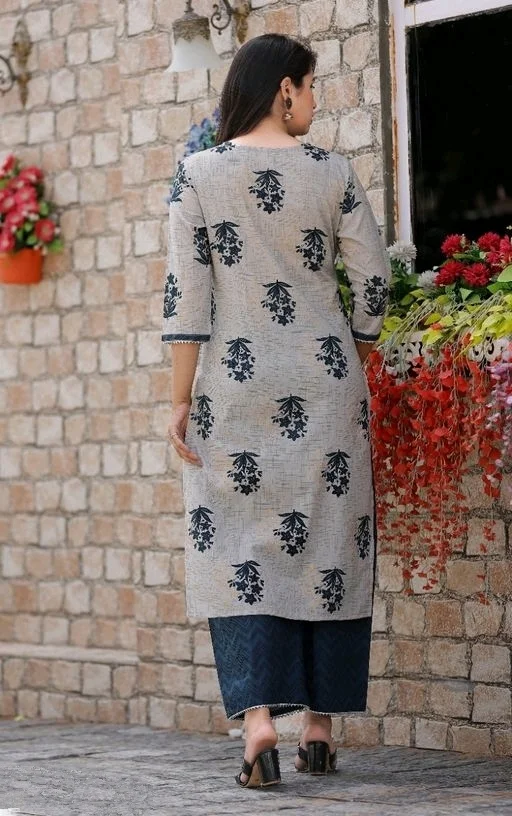 Women's Embroidered Cotton Kurta Palazzos Set - XL